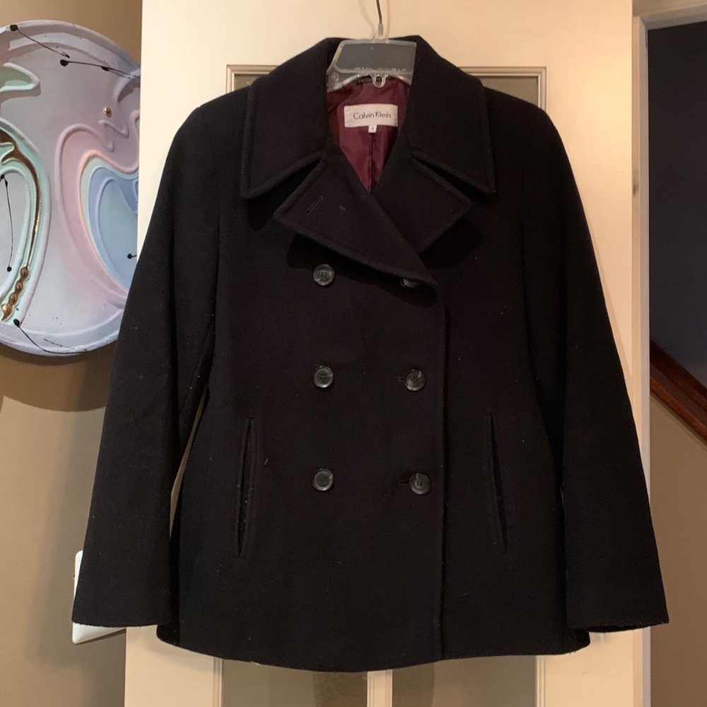 Black Calvin Klein pea coat size 4